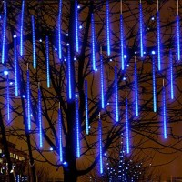 Blue Meteor Shower Lights Outdoor Christmas Decorations 540 Led Meteor Lights Waterproof 50Cm 10 Tubes Cascading Falling Rain Lights For Tree Yard Party Patio Holiday Wedding Christmas Decoration