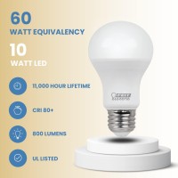 Feit Electric A19 Led Light Bulbs, 60W Equivalent, Non-Dimmable, 800 Lumens, E26 Standard Base, 2700K Soft White, 80 Cri, 10 Year Lifetime, Energy Efficient, 4 Pack, A800/827/10Kled/4