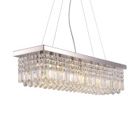 7Pm Rectangle K9 Crystal Chandelier Modern Rectangular Pendant Light Fixture For Dining Room Kitchen Island Chrome L31.5 X W10 X H10