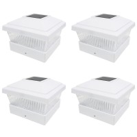 Iglow 4 Pack White Outdoor Garden 5 X 5 Solar Led Post Deck Cap Square Fence Light Landscape Lamp Lawn Pvc Vinyl Wood