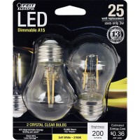 Feit Electric - Decorative Clear Glass Filament Led Dimmable 60W Equivalent Soft White (2700K) Classic A15 Light Bulb, 2-Bulb (Bpa1560/827/Led/2), 3.2