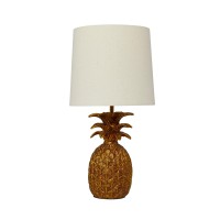 Creative Co-Op Pineapple Shaped Table Lamp With Distressed Gold Finish & Linen Shade