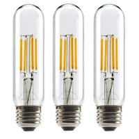 Leadleds 4W Tubular Led Bulb Edison Style Cob Led Filament Bulb T10, Non Dimmable E26 Medium Base Lamp 40 Watt Incandescent Bulb Equivalent 2700K Neat Warm White, 3-Pack