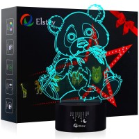 Elstey Giant Panda Bear 3D Illusion Lamps, 7 Color Changing Touch Table Desk Led Night Light Great Gifts For Kids