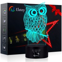 Owl 3D Illusion Lamp, Elstey 7 Color Changing Touch Table Desk Led Night Light Great Kids Gifts Home Decoration