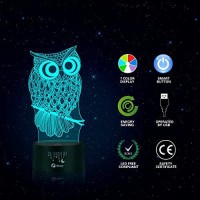 Owl 3D Illusion Lamp, Elstey 7 Color Changing Touch Table Desk Led Night Light Great Kids Gifts Home Decoration