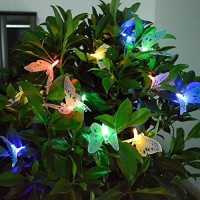 Garden Solar Lights Butterfly String Lights Waterproof Fiber Optic Butterfly Shaped 16 Led Multicolor Lamp For Garden Lawn Patio Wedding Party Festival Christmas Outdoor Decoration (Multicolor)