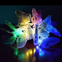 Garden Solar Lights Butterfly String Lights Waterproof Fiber Optic Butterfly Shaped 16 Led Multicolor Lamp For Garden Lawn Patio Wedding Party Festival Christmas Outdoor Decoration (Multicolor)