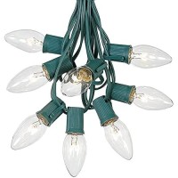 Home Accents Holiday Seasons Long Lasting Indoor / Outdoor Clear Transparent C9 25-Count Decor For Outdoor, Patio, Trees, Roof Lines And/Or Christmas Lights Set (Green Stringer Wire)