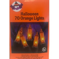 1 Box 70 Orange Mini Lights - Halloween Black Wire - Indoor/Outdoor Steady Burning Or Flashing (13.5 Feet Lighted Strand Length)