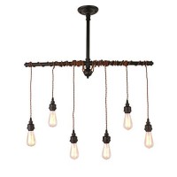 Unitary Farmhouse Pendant Lights Kitchen Island, Dining Room Light Fixture, Rustic Kitchen Light Fixtures With 6 E26 Bulb Sockets, Black Metal Chandelier, Ceiling Pendant Light Fixtures