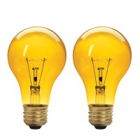 A19 Incandescent Colored Light Bulb, 60W, E26 Medium Base, 130V, Yellow (2 Pack)