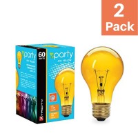 A19 Incandescent Colored Light Bulb, 60W, E26 Medium Base, 130V, Yellow (2 Pack)