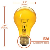 A19 Incandescent Colored Light Bulb, 60W, E26 Medium Base, 130V, Yellow (2 Pack)