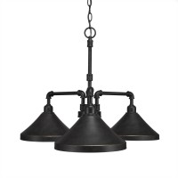 Vintage 3 Light Chandelier Shown In Dark Granite Finish With 10 Dark Granite Metal Shades