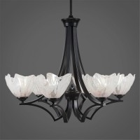 Zilo 6 Light Chandelier Shown In Matte Black Finish With 7 Italian Ice Glass