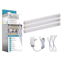 Black+Decker Leduc9-3Ck Led Under Cabinet Kit With Motion Sensor, Dimmable Kitchen Accent Lights, Tool-Free Install, Cool White 4000K, 9