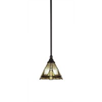 Stem Mini Pendant With Hang Straight Swivel Shown In Dark Granite Finish With 7 Zion Art Glass