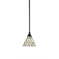 Stem Mini Pendant With Hang Straight Swivel Shown In Matte Black Finish With 7 Sandhill Art Glass