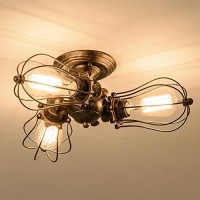 Moonkist Vintage Ceiling Light Industrial Rotatable Semi-Flush Mount Ceiling Light Metal Lamp Fixtures Painted Finish (With 3 Light) (Bronze)