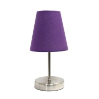 Simple Designs Lt2013-Prp Mini Basic Sand Nickel Table Lamp With Fabric Shade, Purple