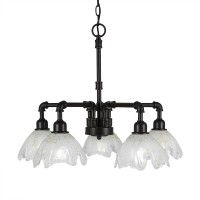 Vintage 5 Light Chandelier Shown In Dark Granite Finish With 7 Gold Ice Glass