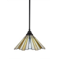 Stem Pendant With Hang Straight Swivel Shown In Matte Black Finish With 16 Sequoia Art Glass