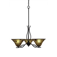 Revo 3 Light Chandelier Shown In Dark Granite Finish With 10 Penshell Resin Shade