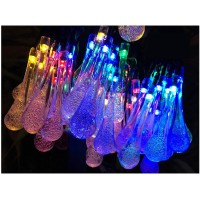 Lemontec 2-Pack Solar String Lights 20 Feet 30 Led Water Drop Solar Fairy Waterproof Lights For Garden, Patio, Yard, Home, Parties, Multi Color