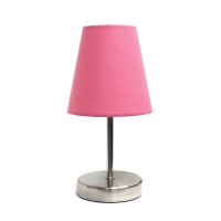 Simple Designs Lt2013-Pnk Mini Basic Sand Nickel Table Lamp With Fabric Shade, Pink