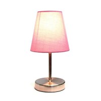 Simple Designs Lt2013-Pnk Mini Basic Sand Nickel Table Lamp With Fabric Shade, Pink