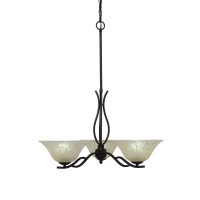 Revo 3 Light Chandelier Shown In Dark Granite Finish With 10 Amber Marble Glass