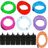 7 Pack - Jytrend 9Ft Neon Light El Wire W/ Battery Pack (Green, Blue, Red, Orange, Purple, White, Pink)