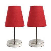 Simple Designs Lt2013Red2Pk Mini Basic Two Pack Sand Nickel Table Lamp With Fabric Shade Set Red 2 Count