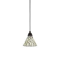 Cord Mini Pendant Shown In Dark Granite Finish With 7 Sandhill Art Glass