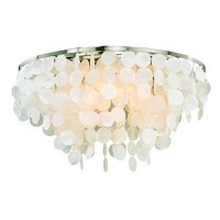 Vaxcel Elsa 24-In W Satin Nickel Capiz Shell Coastal Flush Mount Ceiling Light Fixture