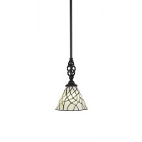 Elegante Mini Pendant With Hang Straight Swivel Shown In Dark Granite Finish With 7 Sandhill Art Glass