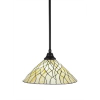 Stem Pendant With Hang Straight Swivel Shown In Matte Black Finish With 16 Sandhill Art Glass