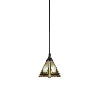 Stem Mini Pendant With Hang Straight Swivel Shown In Black Copper Finish With 7 Zion Art Glass