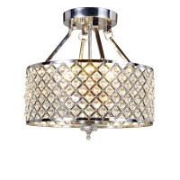 New Galaxy Lighting 4-Light Chrome Finish Round Metal Shade Crystal Chandelier Semi-Flush Mount Ceiling Fixture