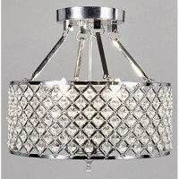 New Galaxy Lighting 4-Light Chrome Finish Round Metal Shade Crystal Chandelier Semi-Flush Mount Ceiling Fixture