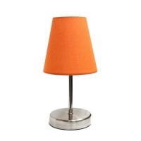 Simple Designs Lt2013-Org Mini Basic Sand Nickel Table Lamp With Fabric Shade, Orange