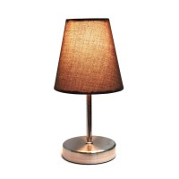 Simple Designs Metal Basic Table Lamp In Sand Nickel With Brown Shade