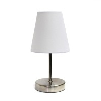 A charming inexpensive and practical table lamp to meet your basic fashion lighting needs This 11 inch tall lamp features a sand nickel metal base and white fabric shade Perfect for living room bedroom office kids room or college dorm