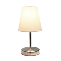 A charming inexpensive and practical table lamp to meet your basic fashion lighting needs This 11 inch tall lamp features a sand nickel metal base and white fabric shade Perfect for living room bedroom office kids room or college dorm