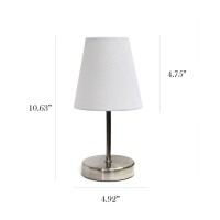 A charming inexpensive and practical table lamp to meet your basic fashion lighting needs This 11 inch tall lamp features a sand nickel metal base and white fabric shade Perfect for living room bedroom office kids room or college dorm