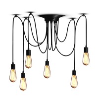 Veesee�6 Arms Industrial Ceiling Spider Lamp Fixture,Home Diy E26 Edison Bulb Chandelier Lighting,Metal Pendant Lights,Retro Chic Drop-Light For Bedrooms Kitchen Island Living Room(78.7In Wire)