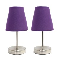 Simple Designs Lt2013Prp2Pk Mini Basic 2Pk Sand Nickel Table Lamp With Fabric Shade Set Purple 2 Count