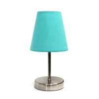 Simple Designs Lt2013-Blu Sand Nickel Mini Basic Table Lamp With Fabric Shade, Blue