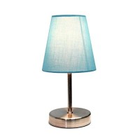 Simple Designs Lt2013-Blu Sand Nickel Mini Basic Table Lamp With Fabric Shade, Blue